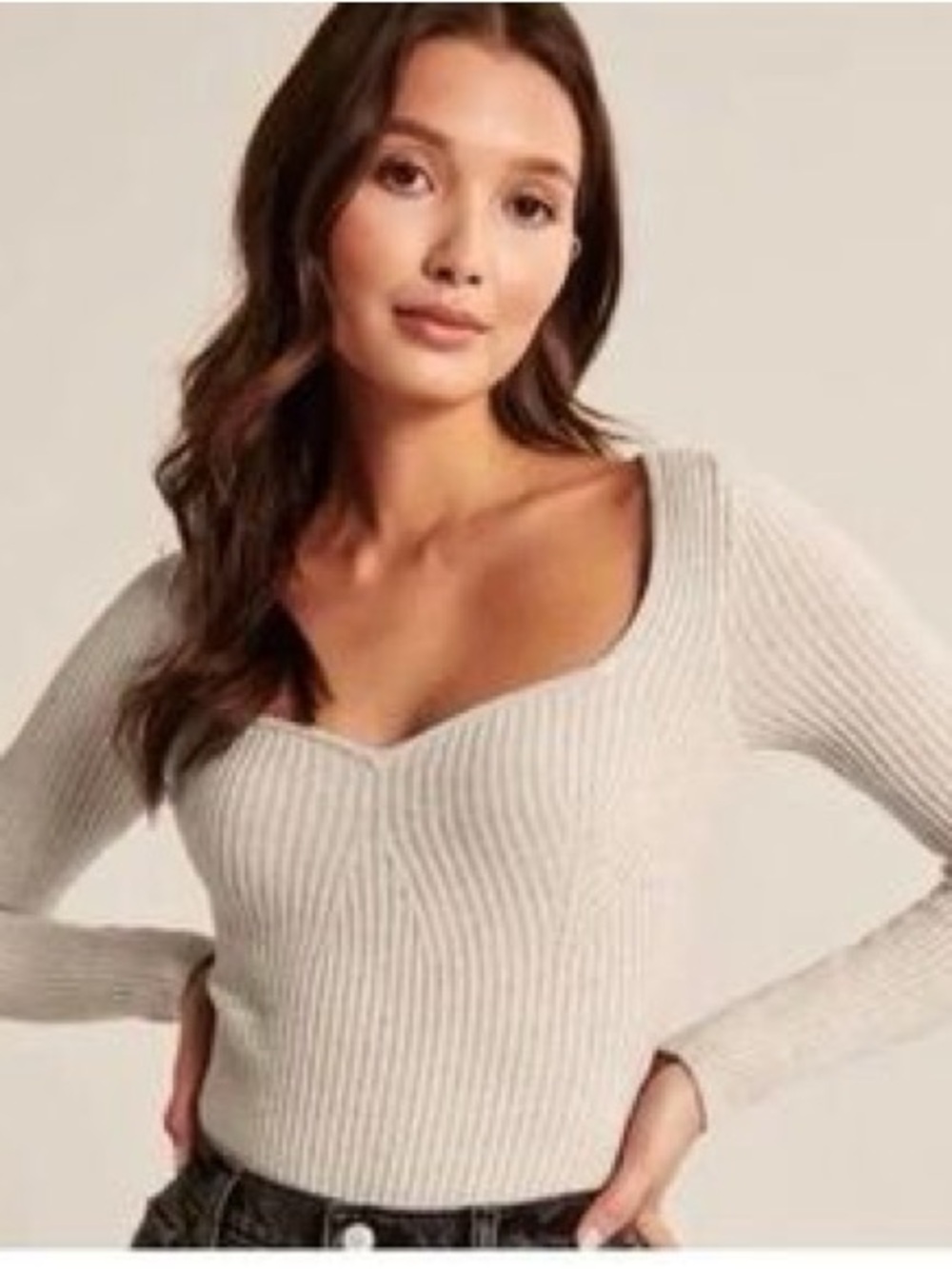 Women's Ribbed Sweetheart Neck Bodysuit Sweater - Off-White